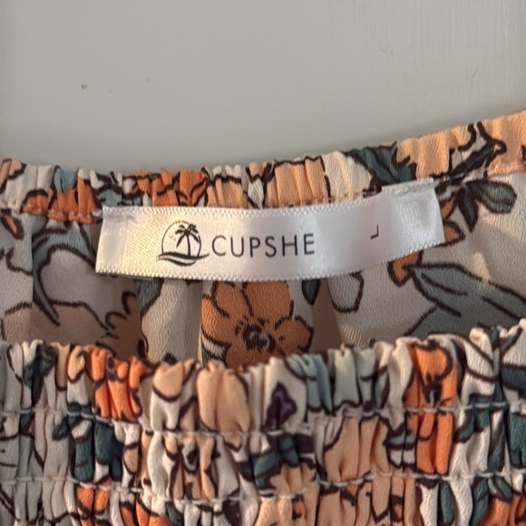 Cupshe Elodie Ditsy Mini Dress Orange and Cream Flowers On/Off Shoulder Size L - Picture 5 of 10